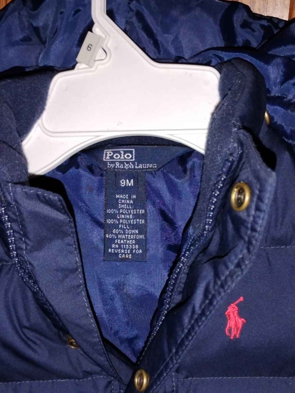 Polo by Ralph Lauren Navy Puffer Hooded Coat with Red Pony Embroidery